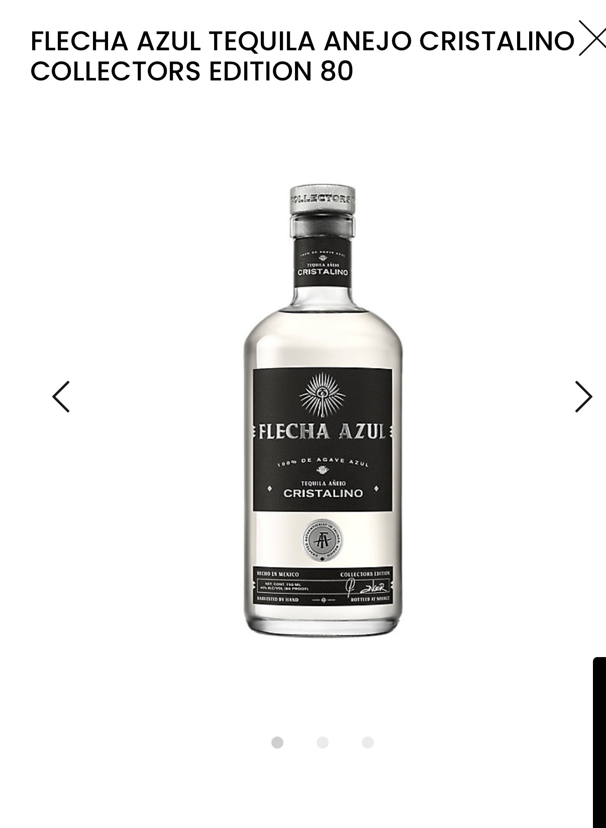 Flecha Azul Tequila Anejo Cristalino Collectors Edition 80