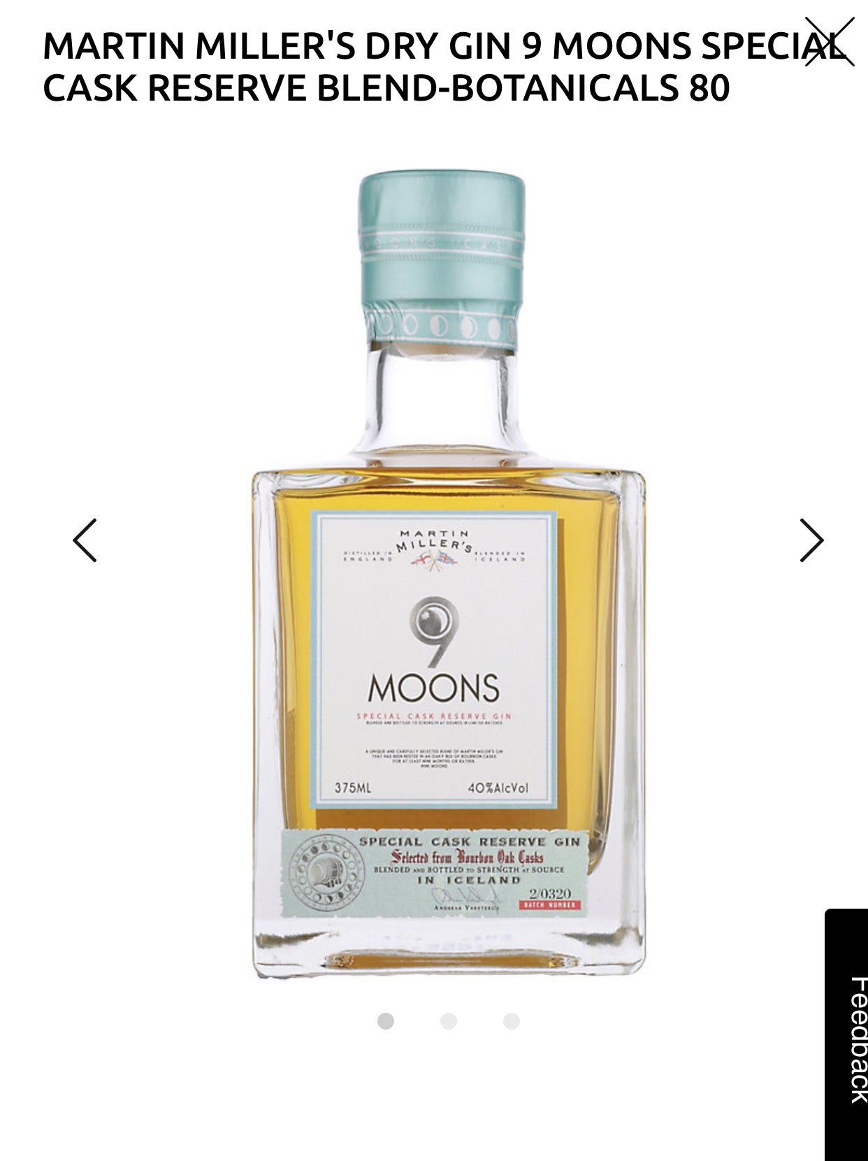 Martin Miller's Dry Gin 9 Moons Special Cask Reserve 80 375ml