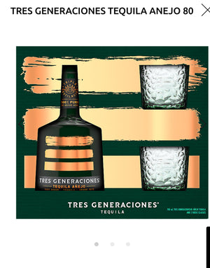 Tres Generaciones Tequila Anejo 80 W/ 2 Rocks Glasses