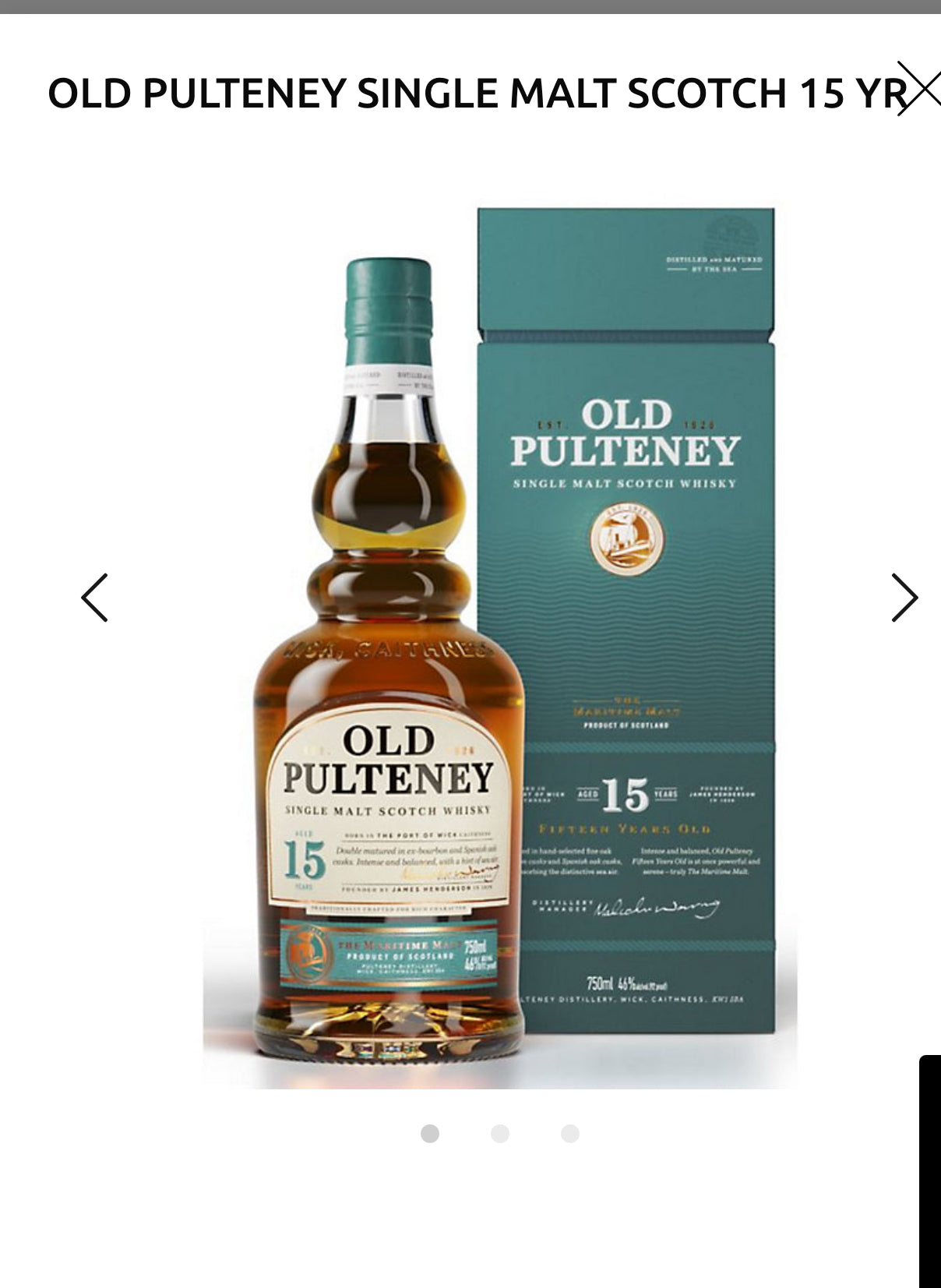 Old Pulteney Single Malt Scotch 15 Yr 92