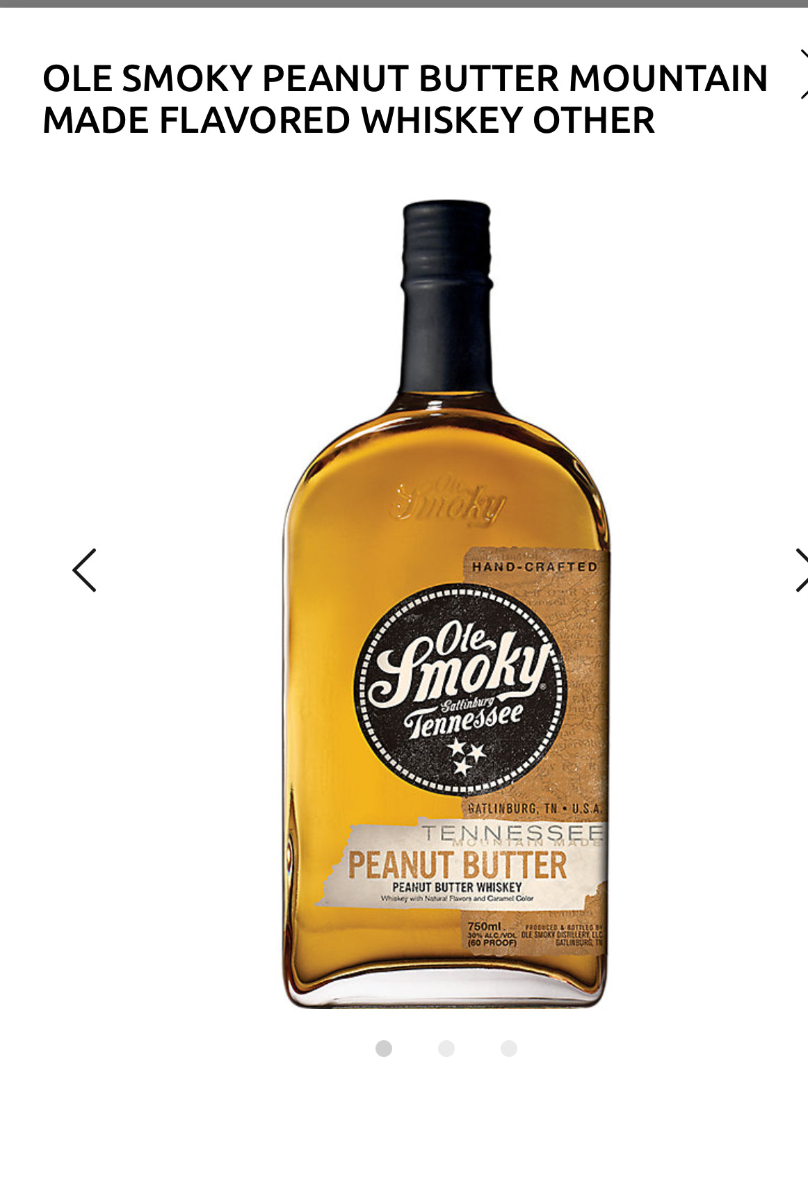 Ole Smoky Peanut Butter Flavored Whiskey Mountain Made 60