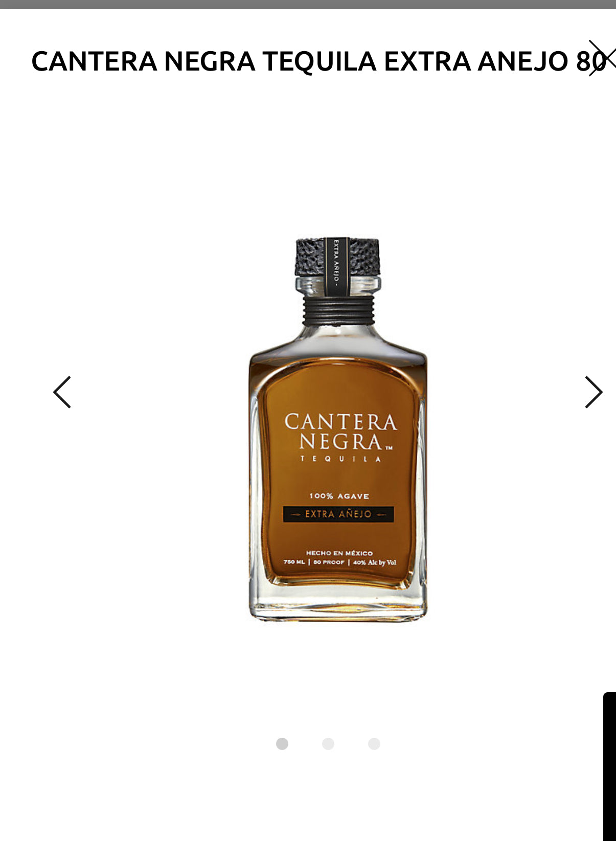 Cantera Negra Tequila Extra Anejo 80