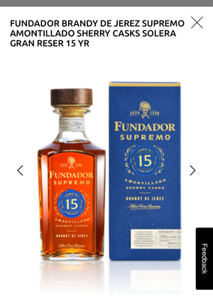 Fundador Brandy De Jerez Supremo Amontillado Sherry Casks Solera Gran