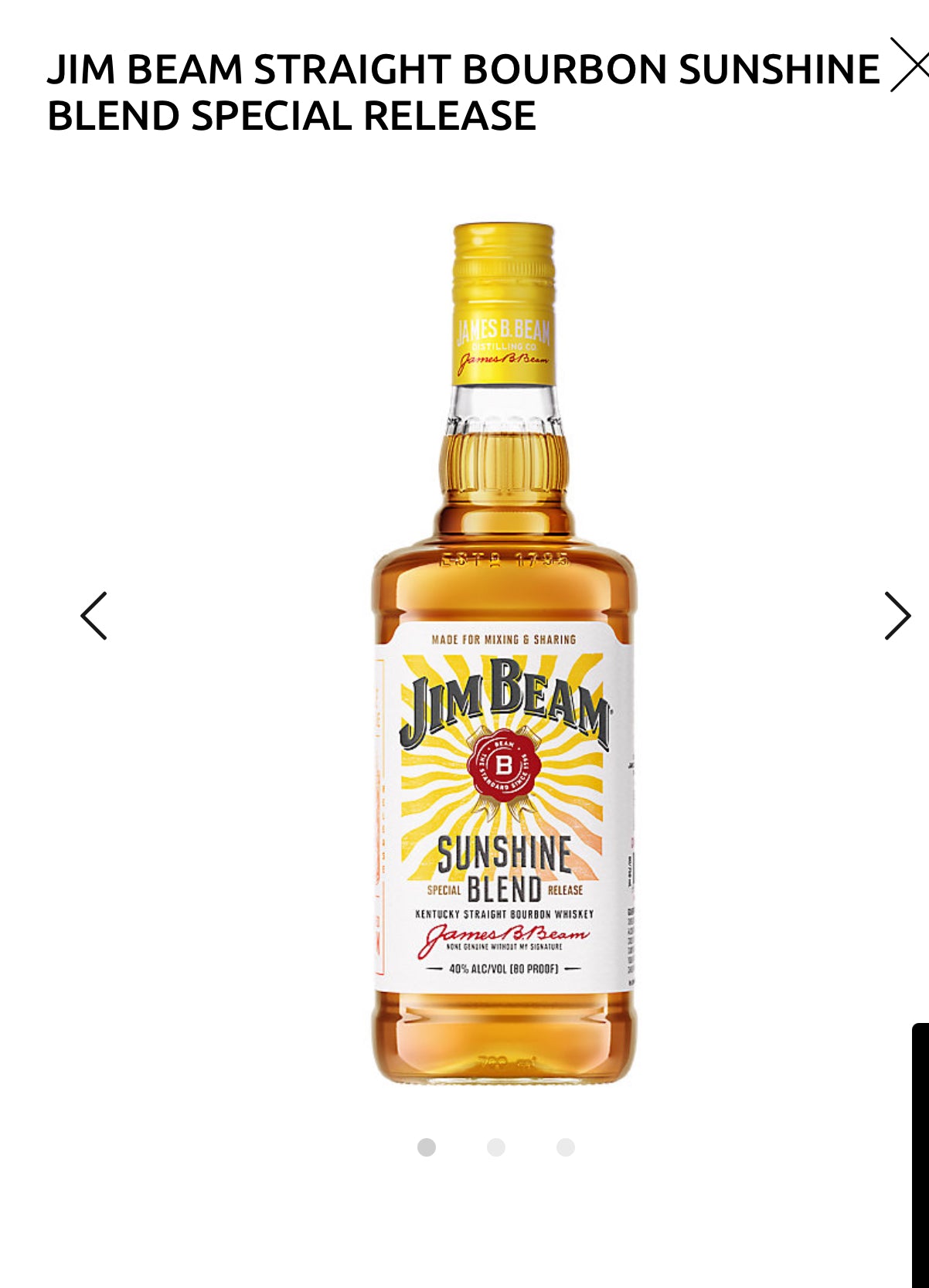 Jim Beam Straight Bourbon Sunshine Blend Special Release 80