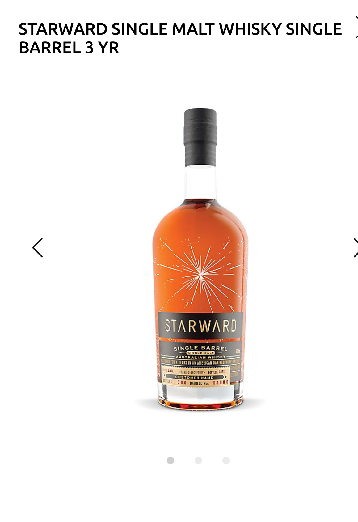 Starward Single Malt Whisky Single Barrel 3 Yr 113