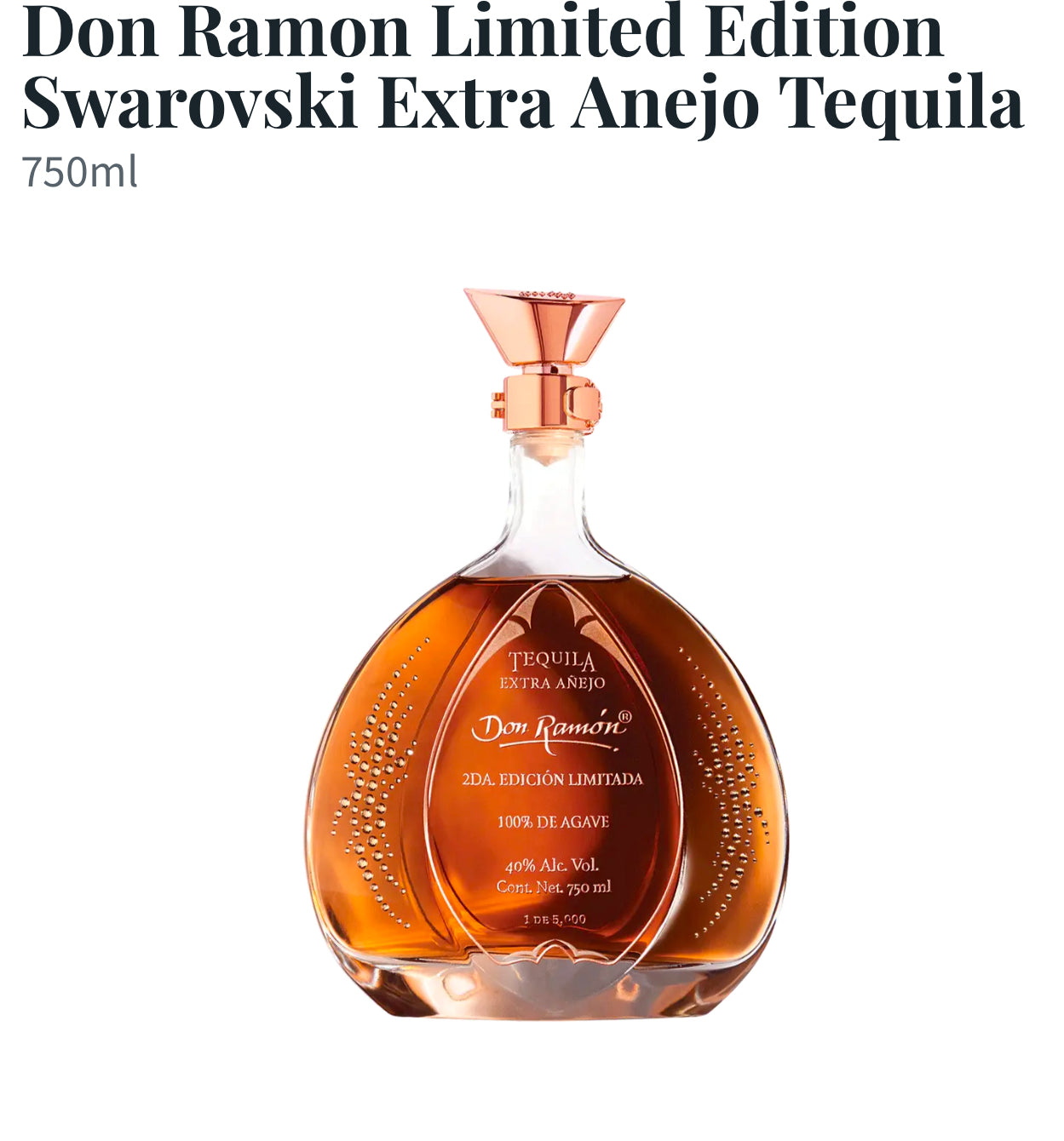 Don Ramon Limited Edition Crystals Swarovski Extra Añejo Tequila