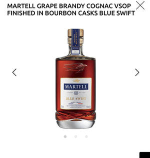 MARTELL GRAPE BRANDY COGNAC VSOP FINISHED IN BOURBON CASKS BLUE SWIFT