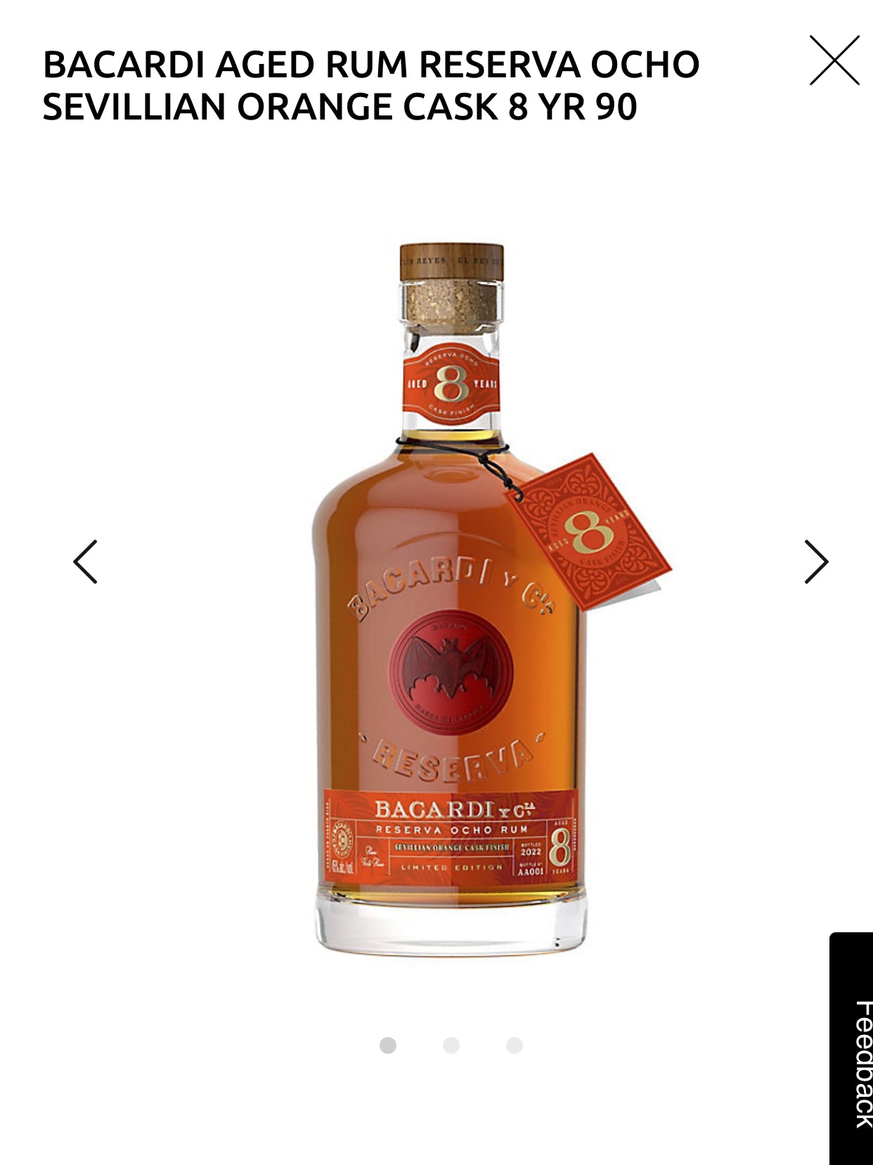 Barcardi Reserva Ocho Rum Sevillian Orange Cask Finish