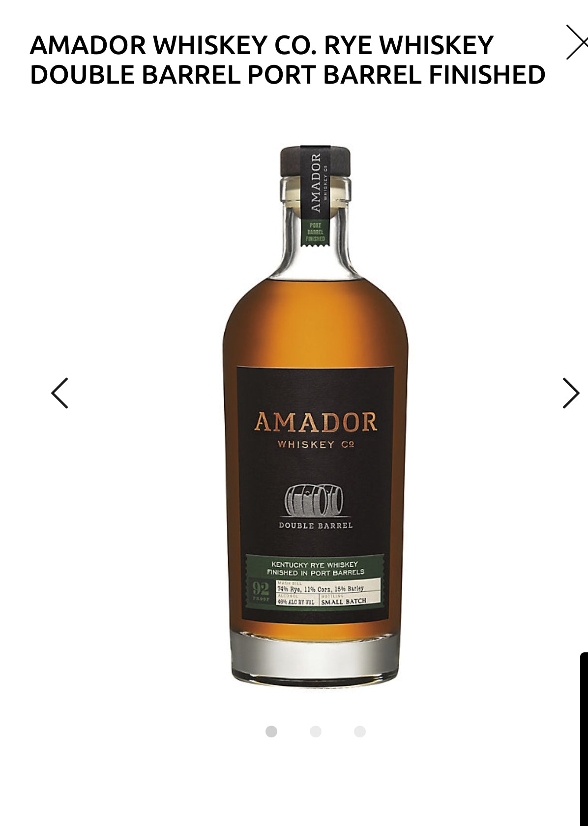 Amador Whiskey Co. Rye Whiskey Double Barrel Port Barrel Finished 92