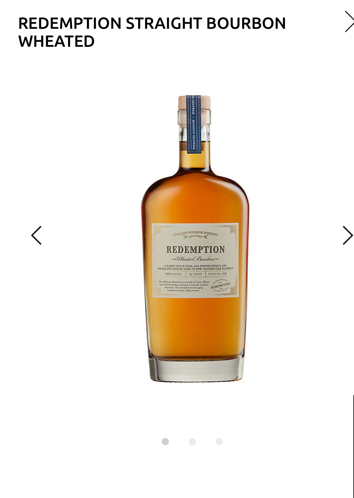 Redemption Straight Bourbon Wheated 96