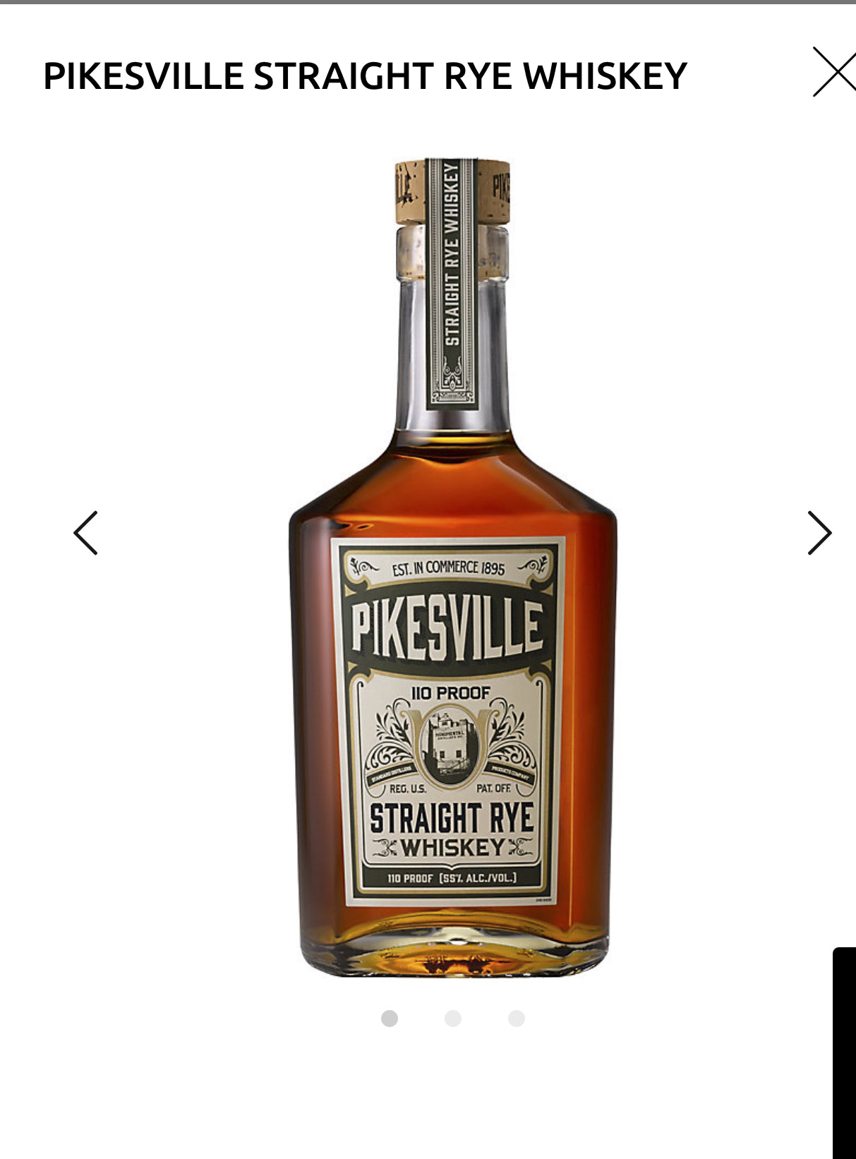 Pikesville Straight Rye Whiskey 110