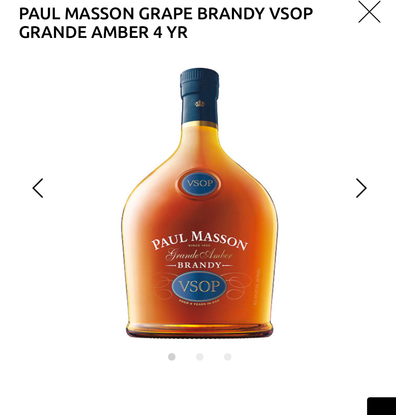 PAUL MASSON GRAPE BRANDY VSOP GRANDE AMBER 4 YR