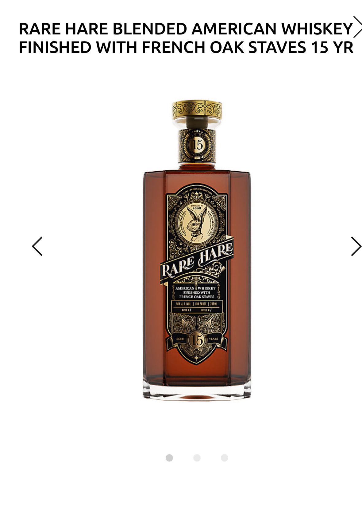Rare Hare American Whiskey Finished With French Oak Staves 15 Yr 100