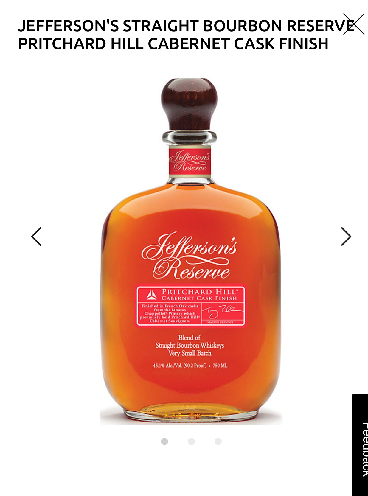 Jefferson's Straight Bourbon Reserve Pritchard Hill Cabernet Cask Finish 90.2
