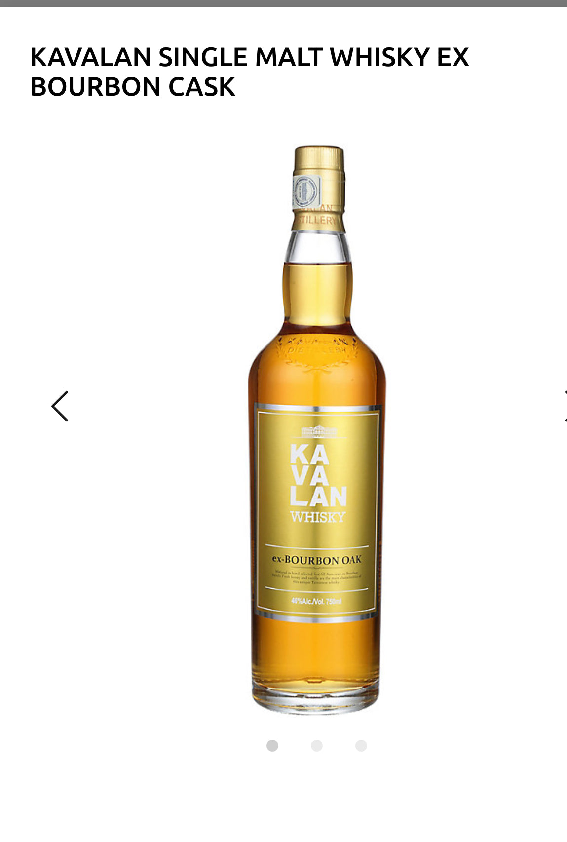 Kavalan Single Malt Whisky Ex Bourbon Cask 92