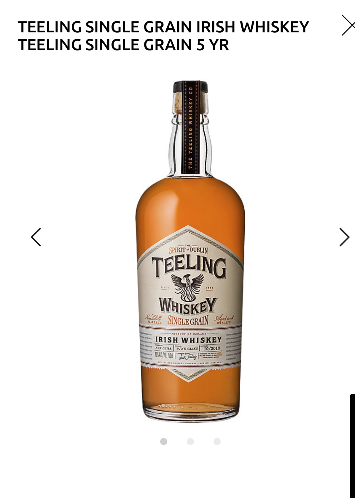 Teeling Single Grain Irish Whiskey 5 Yr 92 W/ Tubes