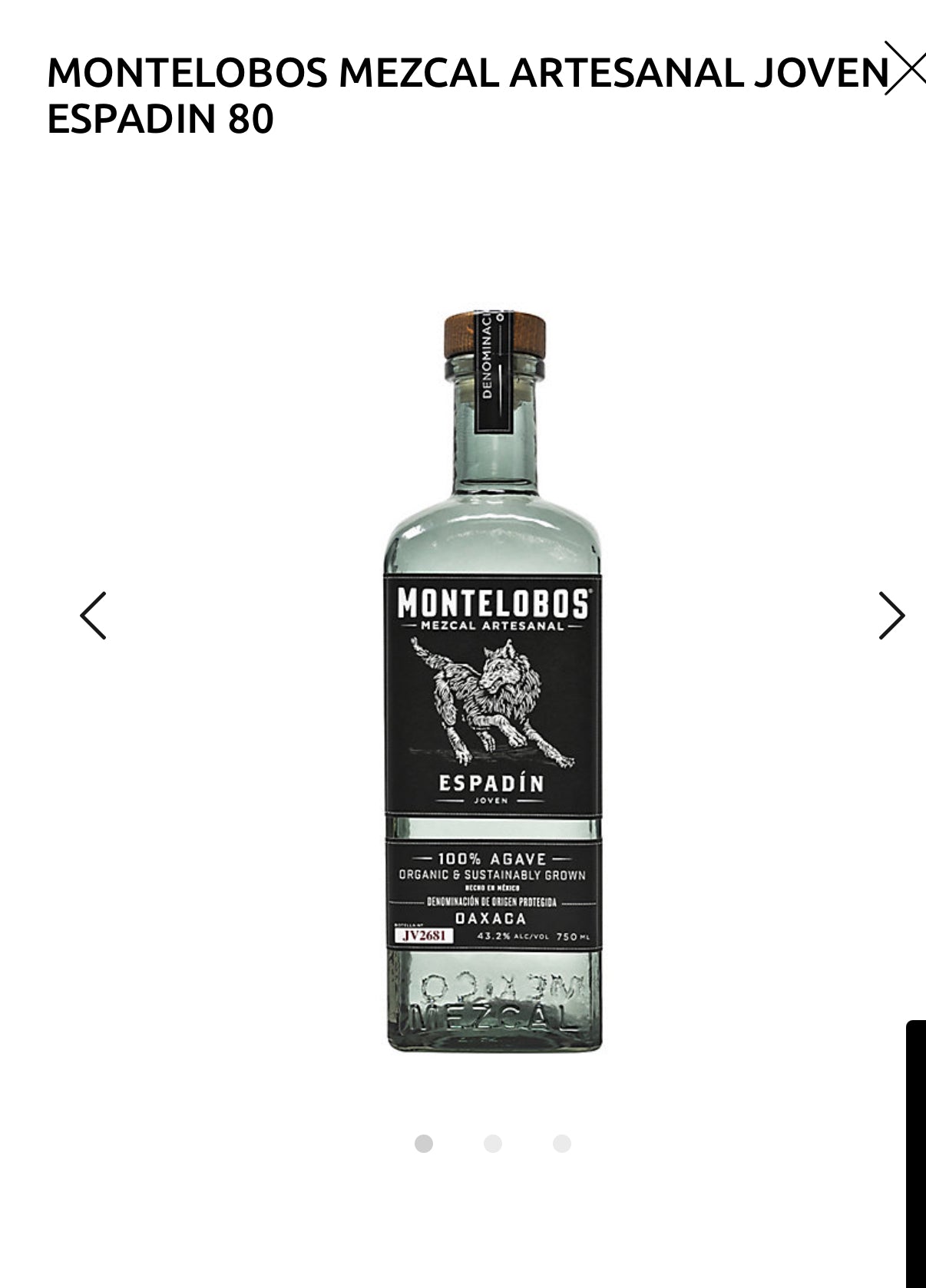 Montelobos Mezcal Artesanal Joven Espadin 86.4