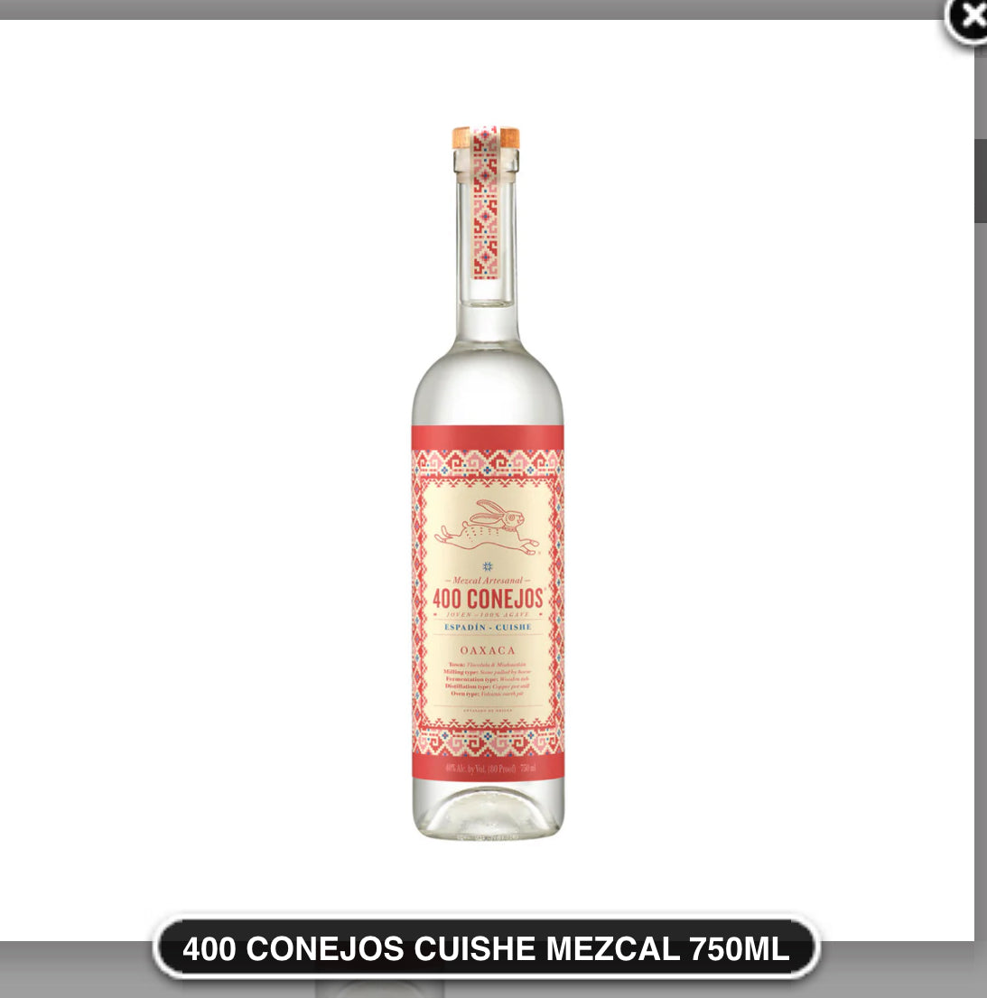400 CONEJOS CUISHE MEZCAL 750ML