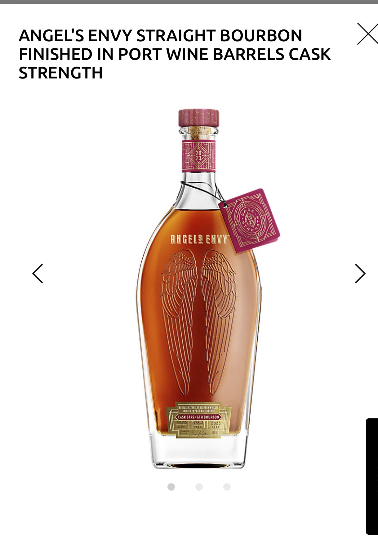 Angel's Envy Straight Bourbon Finished In Port Wine Barrels Cask Strength 118.8