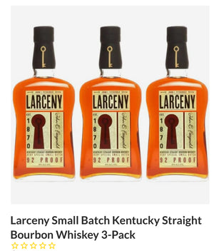 LARCENY SMALL BATCH KENTUCKY STRAIGHT BOURBON WHISKEY three bottles bundle