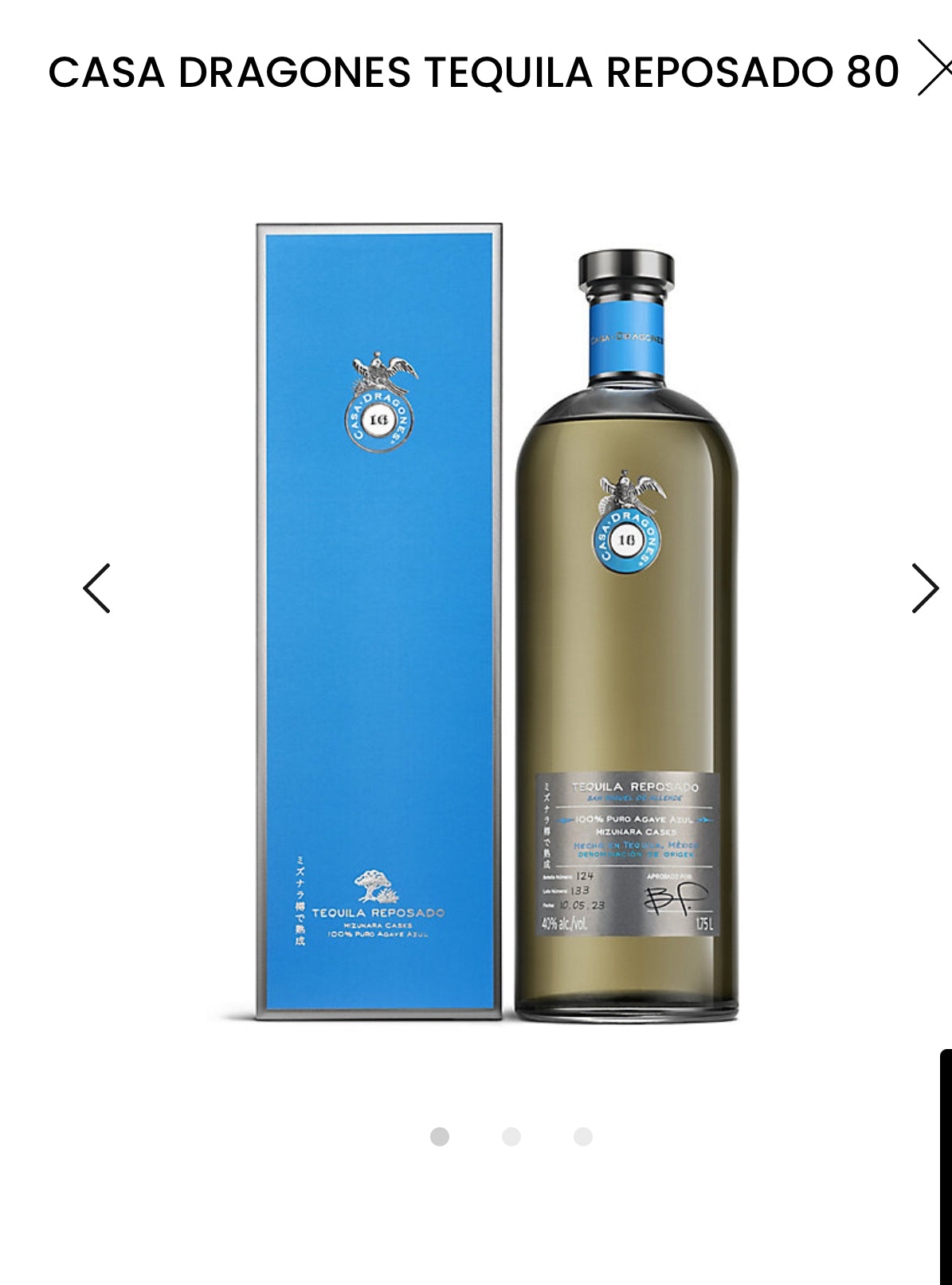 Casa Dragones Tequila Reposado 80 W/ Box 1.75ml