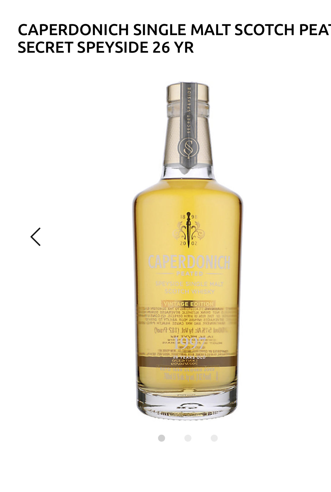 Caperdonich Single Malt Scotch Peated Secret Speyside 26 Yr 102