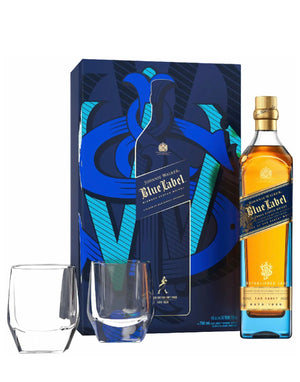 Johnnie Walker Blue Scotch Gift Set With Two Crystal Glasses