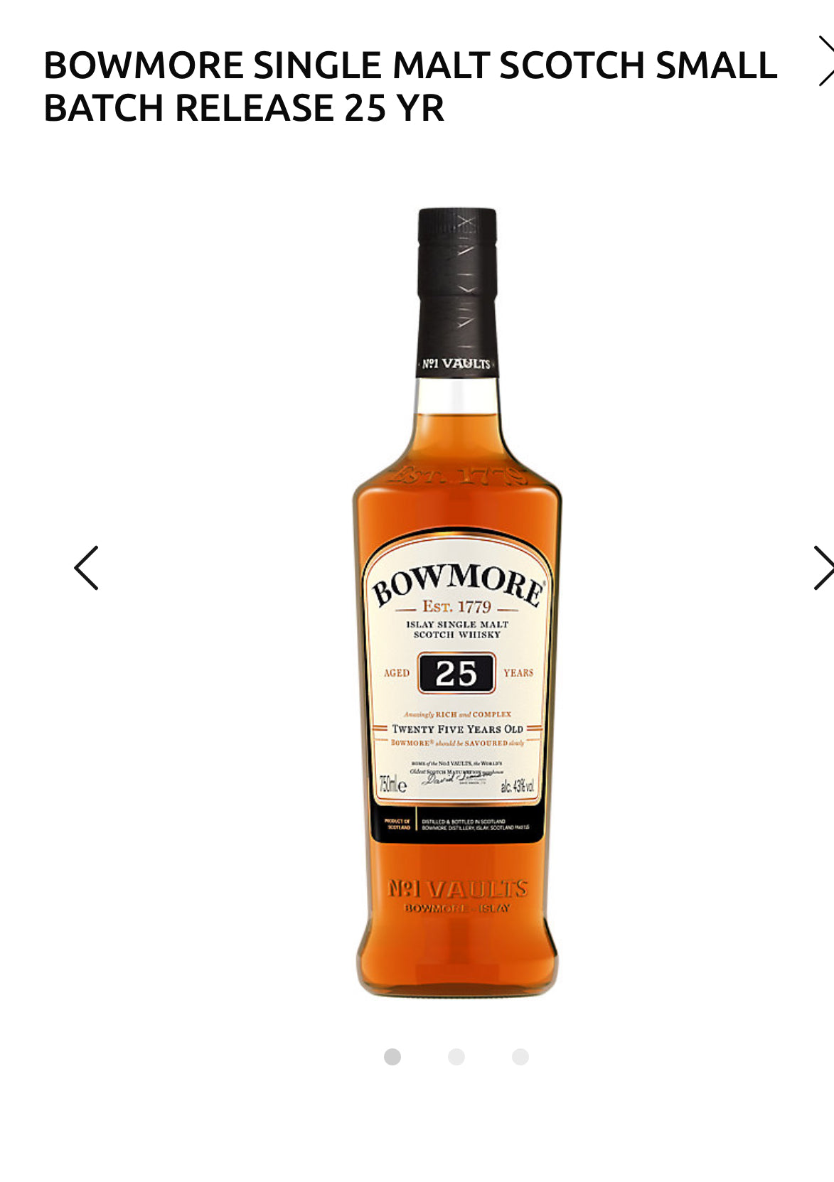 Bowmore Single Malt Scotch Small Batch Release 25 Yr 86