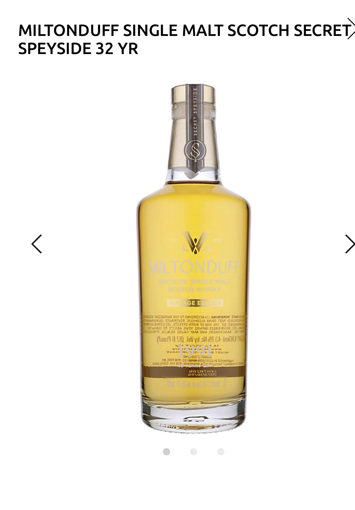 Miltonduff Single Malt Scotch Secret Speyside 1991 32 Yr 87.6