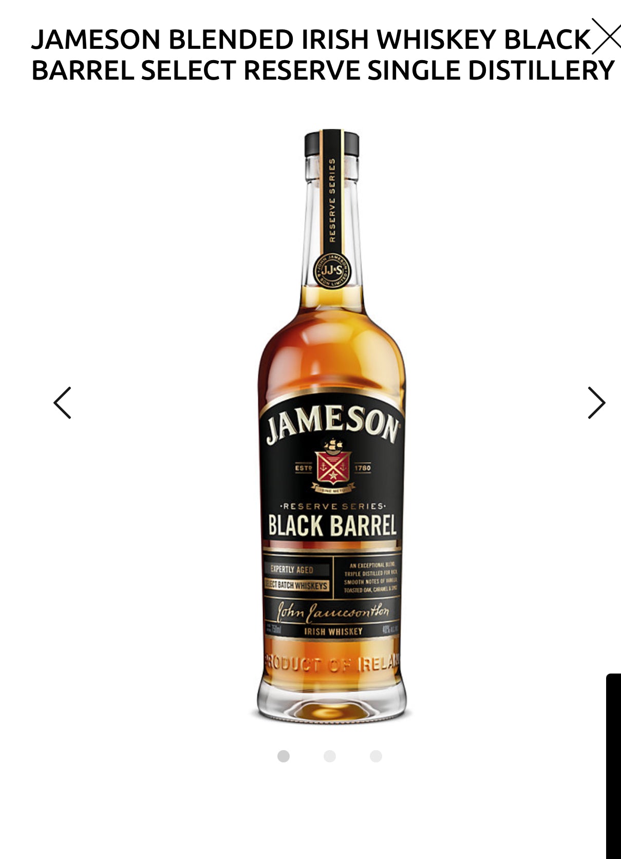 Jameson Blended Irish Whiskey Black Barrel Select Reserve Single Distillery 80