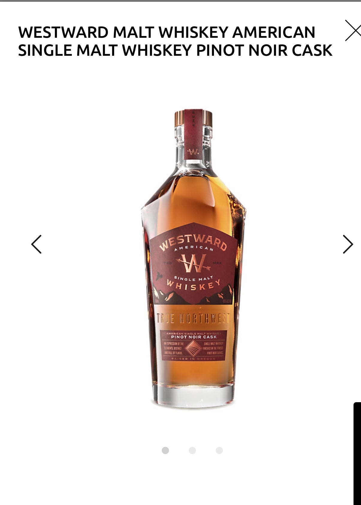 Westward American Single Malt Whiskey Pinot Noir Cask 90