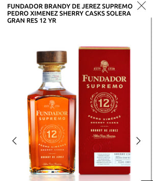 Fundador Brandy De Jerez Supremo Pedro Ximenez Sherry Casks Solera Gran Res 12 Yr 80