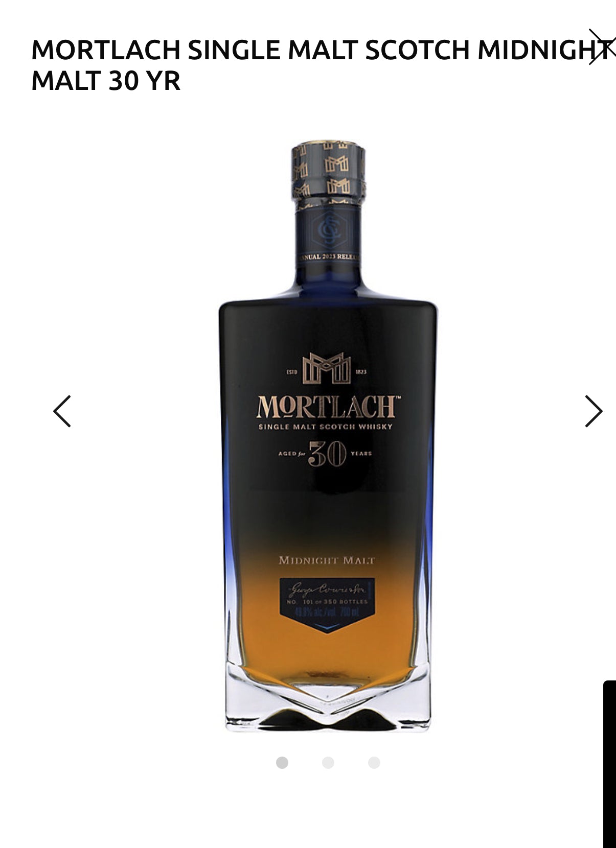 Mortlach Single Malt Scotch Midnight Malt 30 Yr 99.6