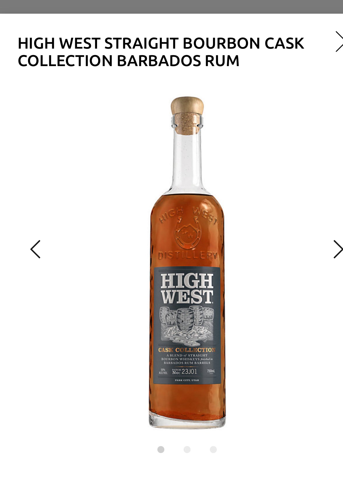 High West Straight Bourbon Cask Collection Barbados Rum 100