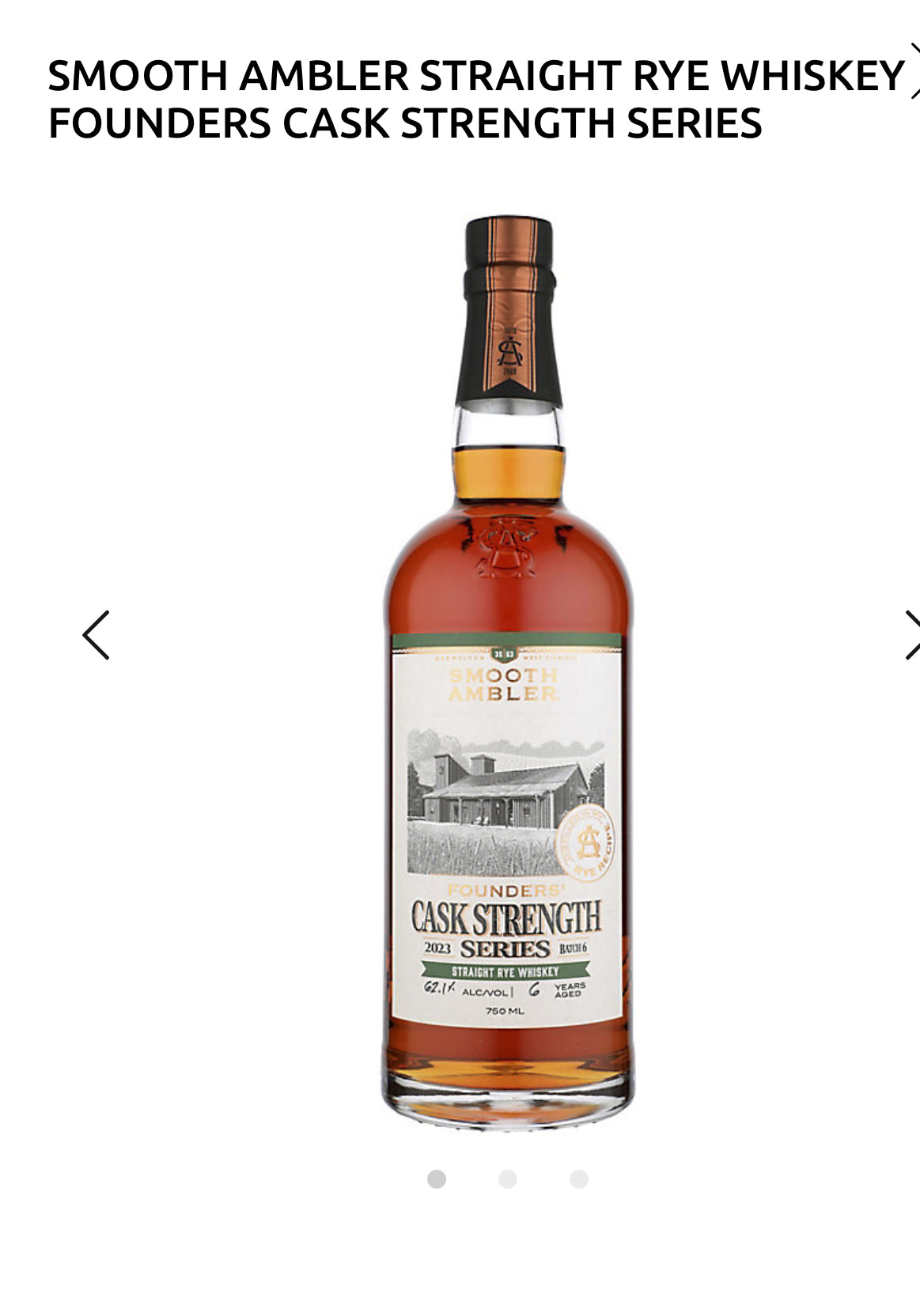 Smooth Ambler Straight Rye Whiskey Founders Cask Strength Series 124.2