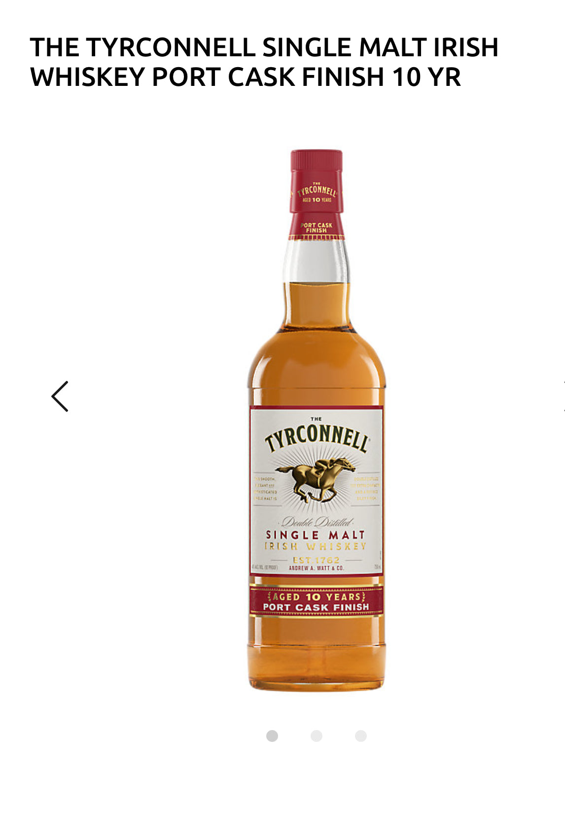 The Tyrconnell Single Malt Irish Whiskey Port Cask Finish 10 Yr 92