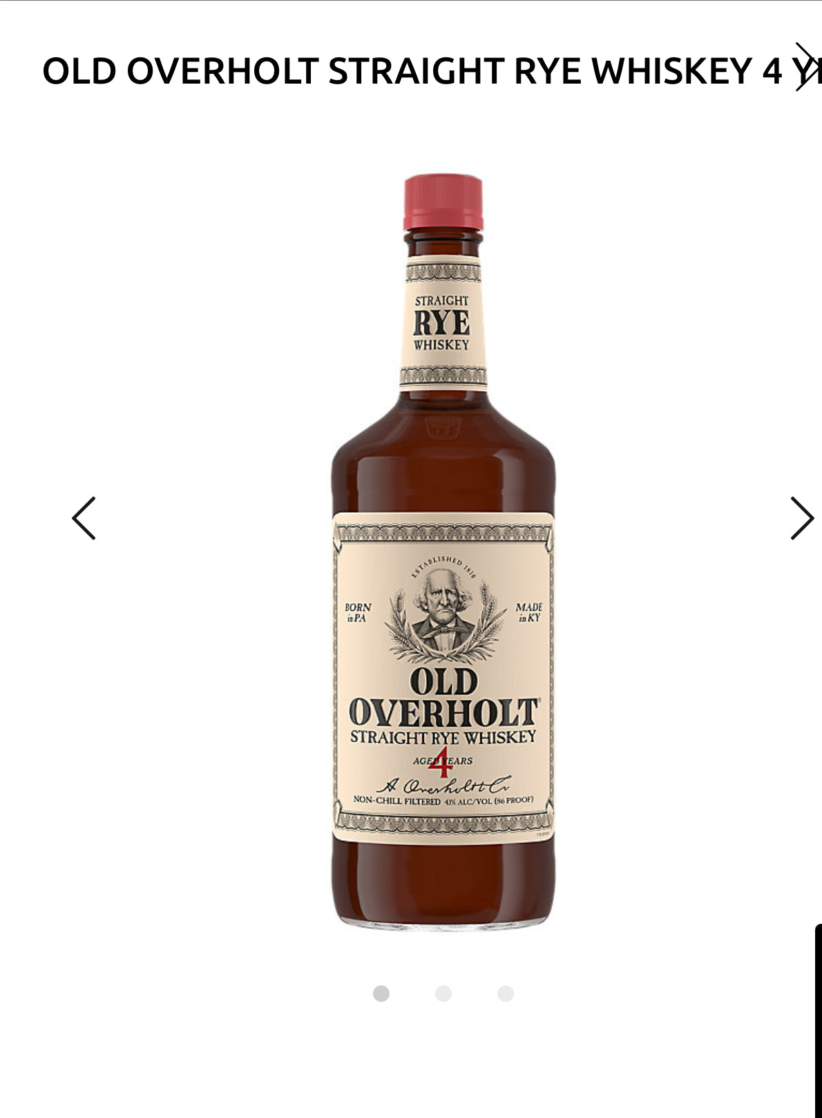 Old Overholt Straight Rye Whiskey 4 Yr 86 1L