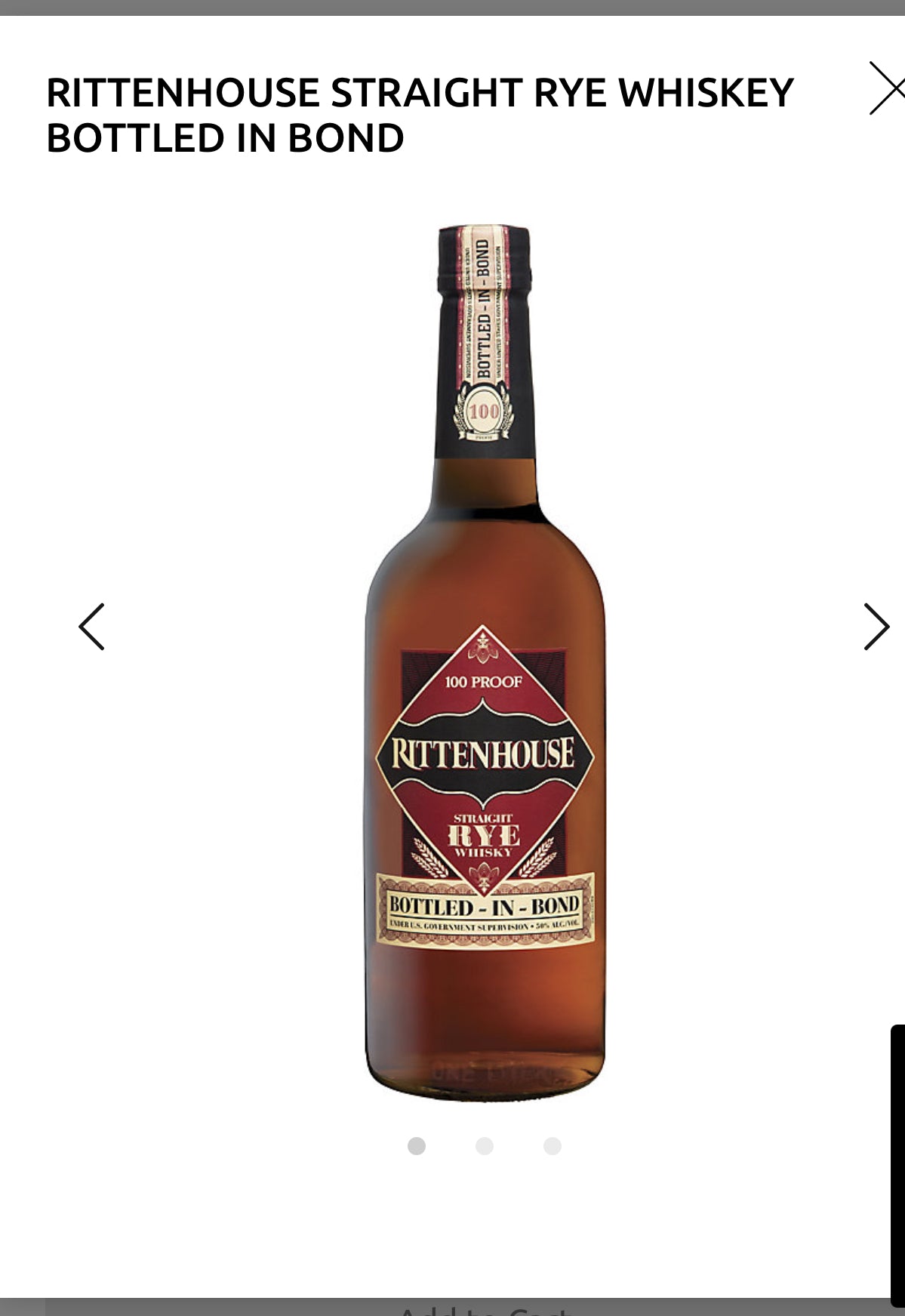 Rittenhouse Straight Rye Whiskey Bottled In Bond 100