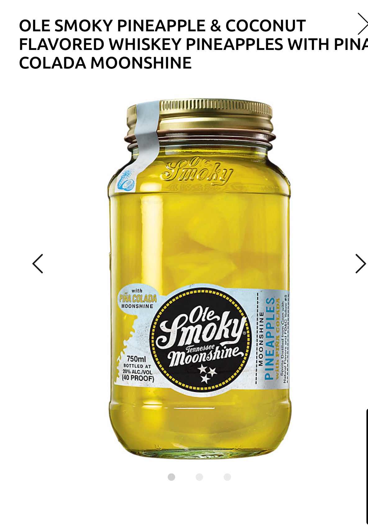 Ole Smoky Pineapples With Pina Colada Moonshine 40