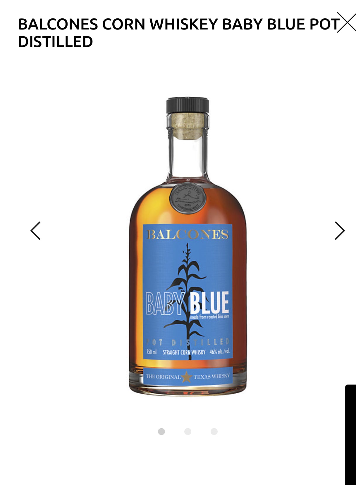 Balcones Corn Whisky Baby Blue Pot Distilled 92