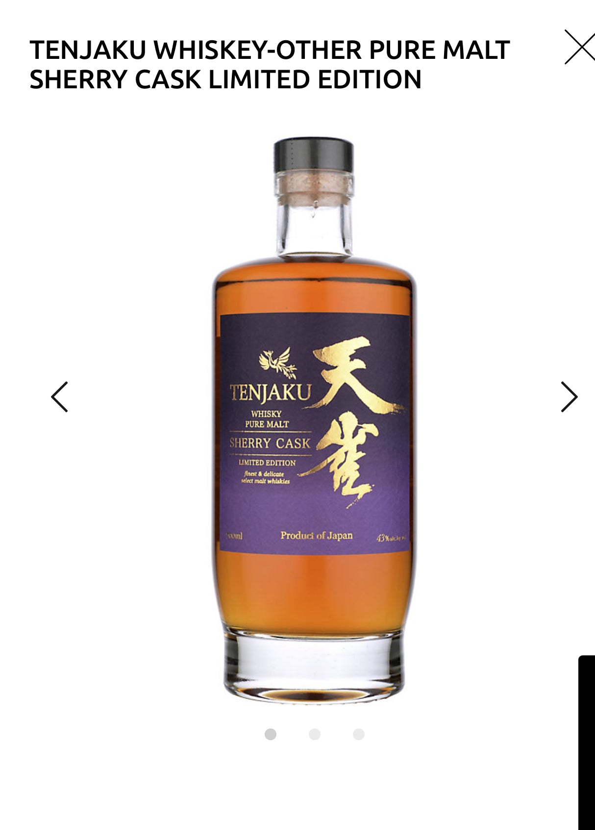 Tenjaku Pure Malt Whiskey Sherry Cask Limited Edition 3 Yr 86