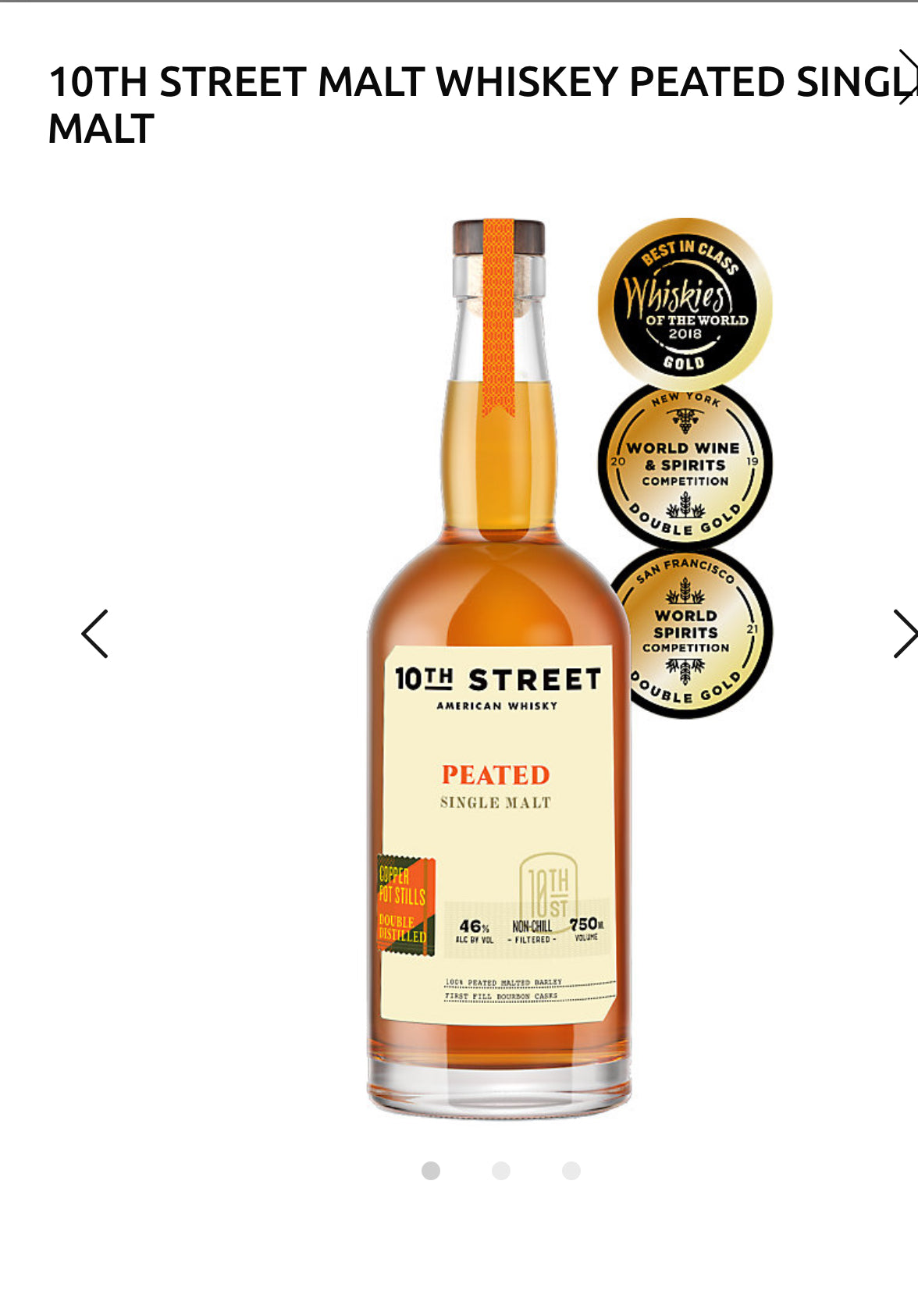 10th Street American Whiskey Peated Single Malt 92