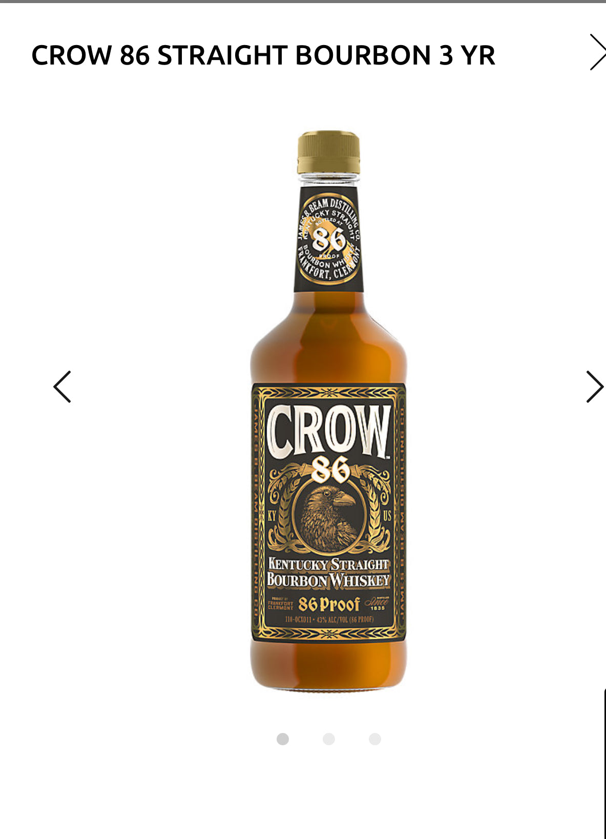 Crow 86 Straight Bourbon 3 Yr 86