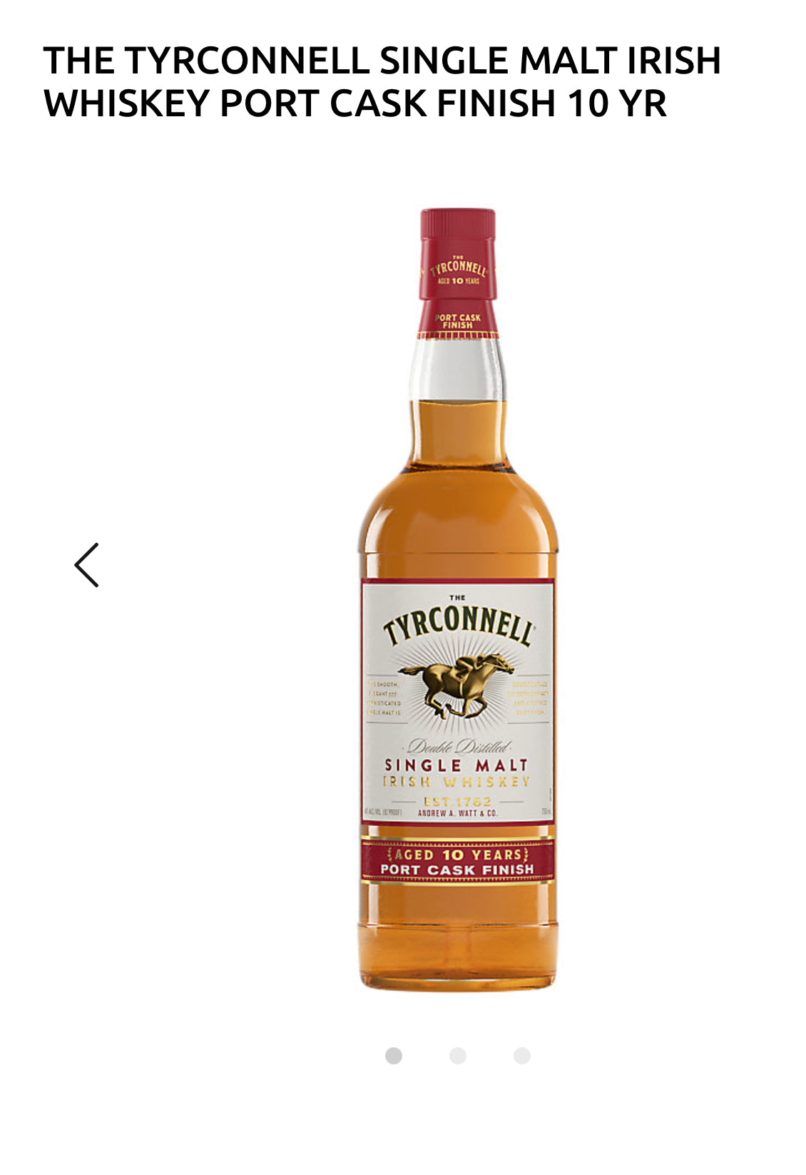 THE TYRCONNELL SINGLE MALT IRISH WHISKEY PORT CASK FINISH 10 YR