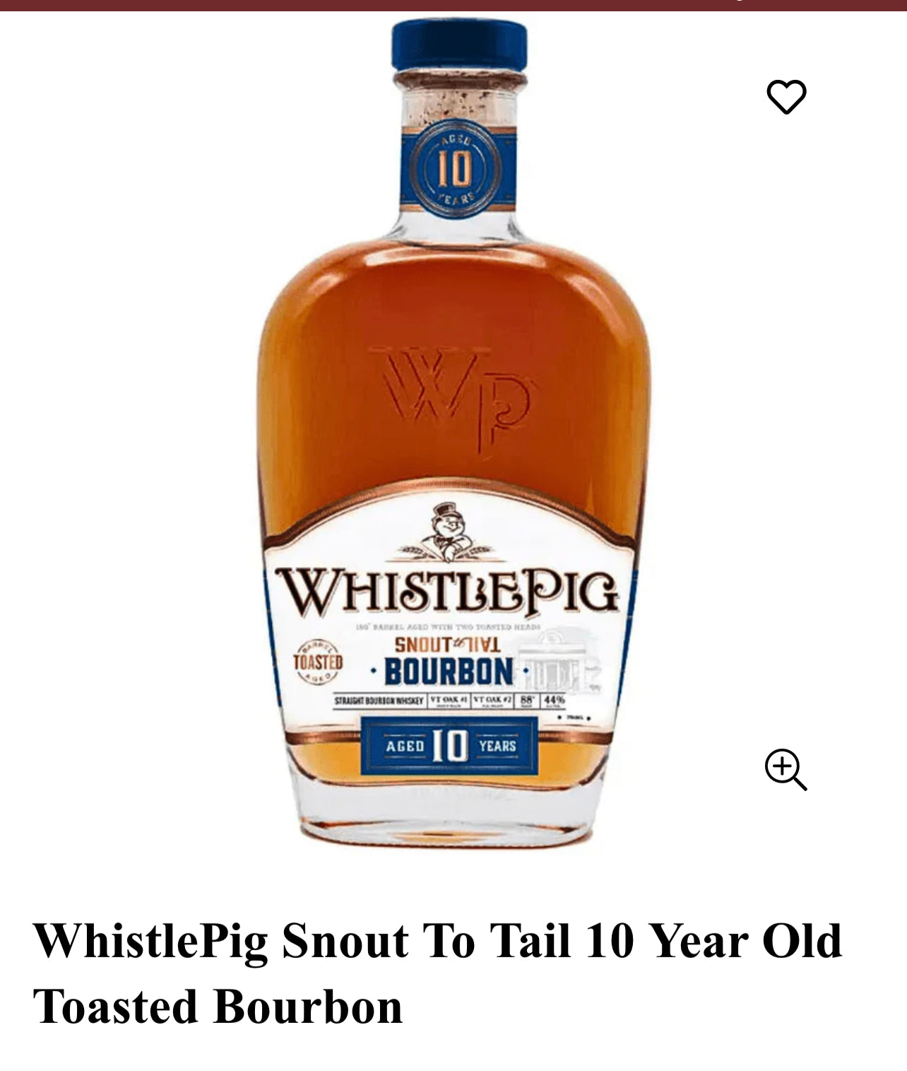 Whistlepig Bourbon Snout To Tail Toasted Barrel Aged 10 Yr 88