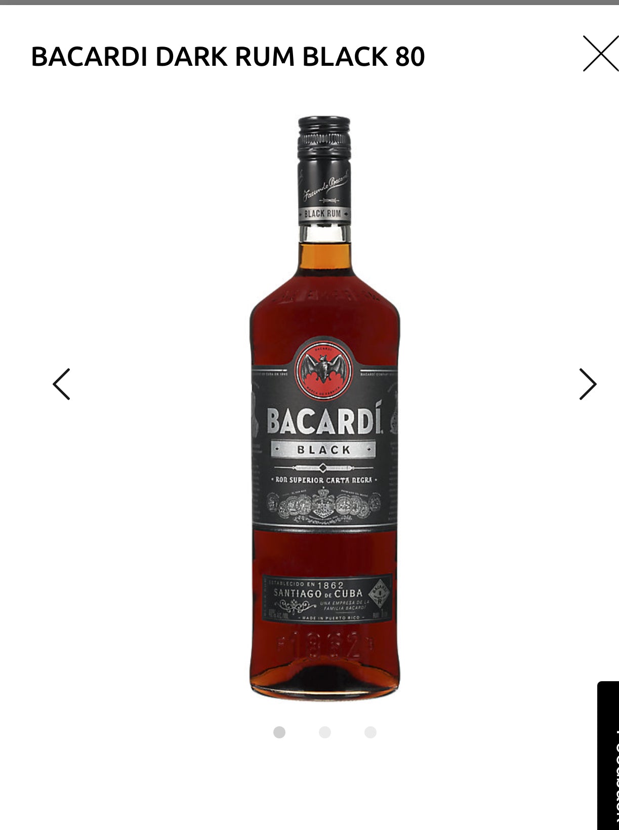 Bacardi Black Rum 80 1L