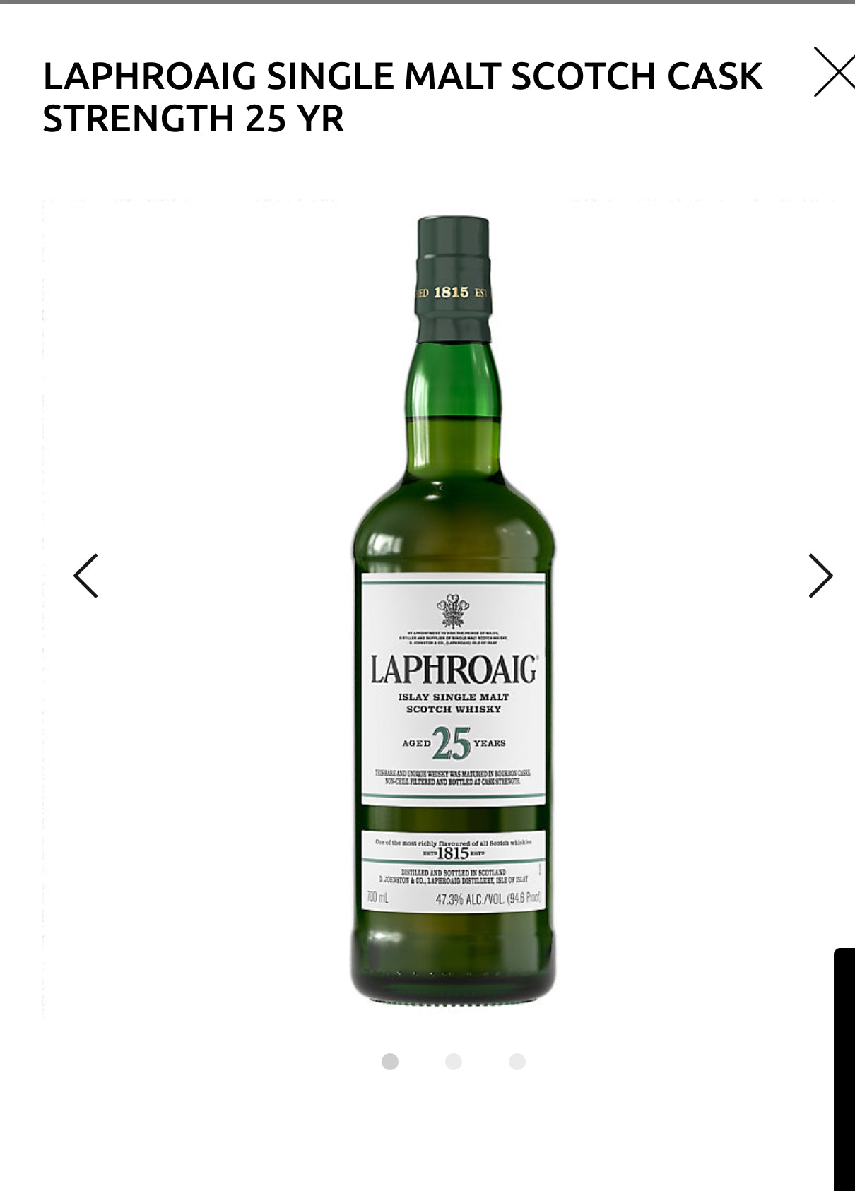 Laphroaig Single Malt Scotch Cask Strength 25 Yr 94.6