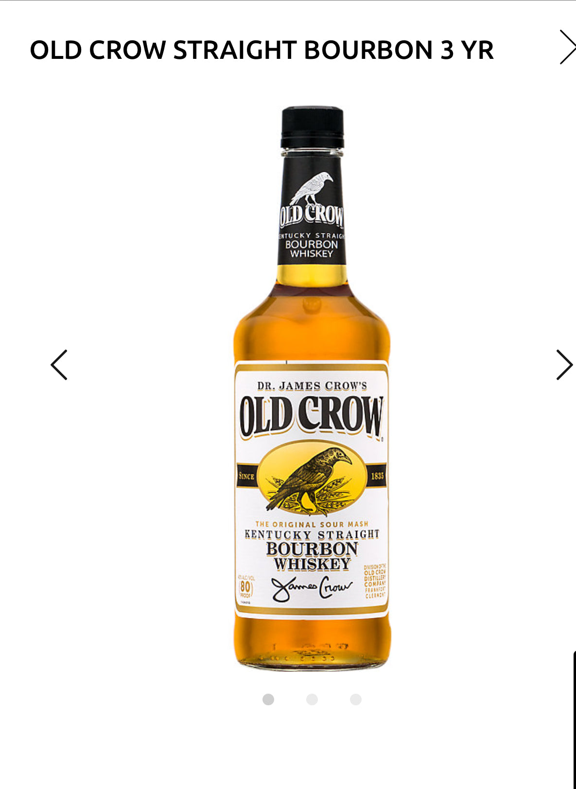 Old Crow Straight Bourbon 3 Yr 80