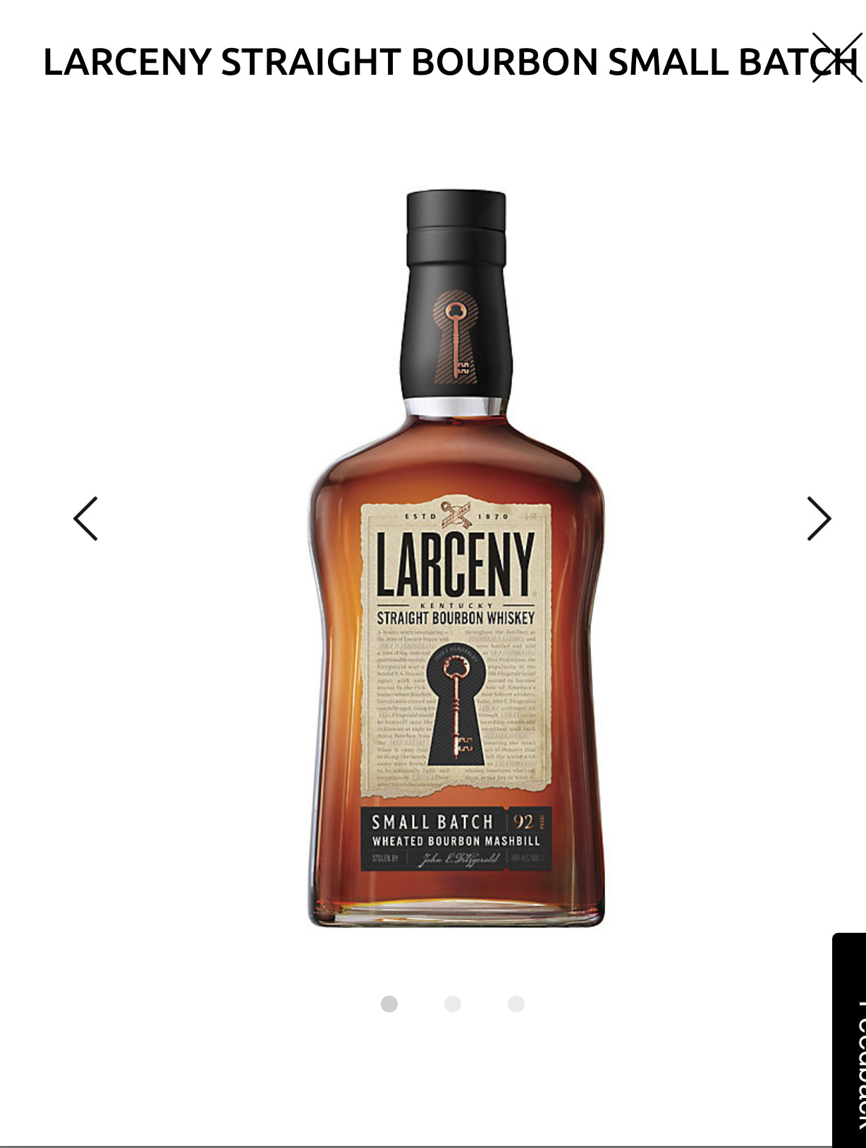 Larceny Straight Bourbon Small Batch 92 W/ Ice Mold