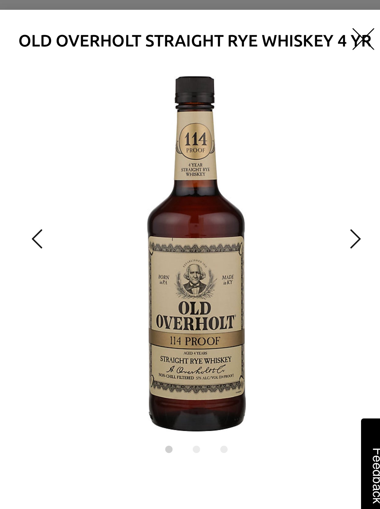 Old Overholt Straight Rye Whiskey 4 Yr 114